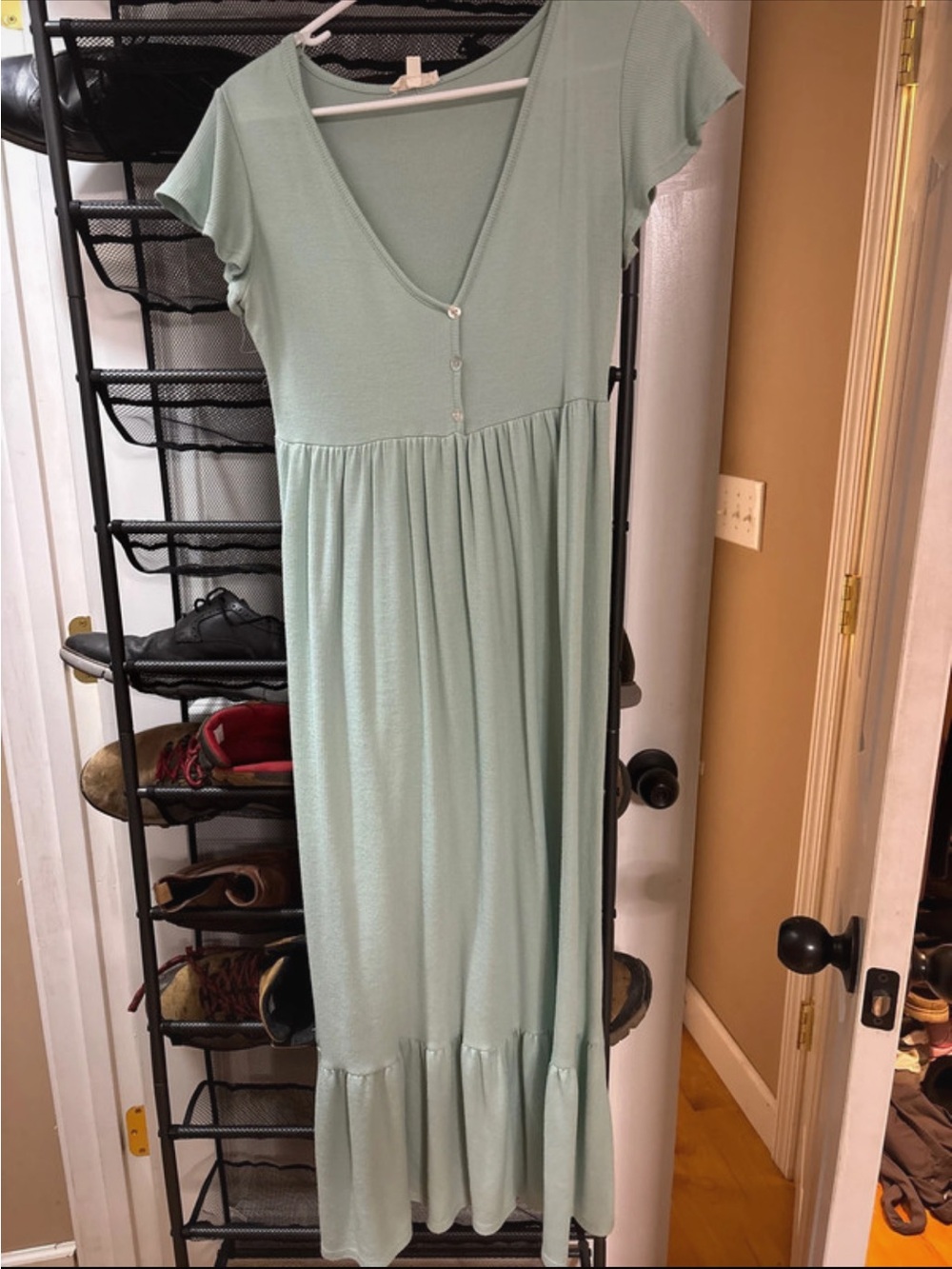 See You Monday Mint Green V-Neck Short Sleeve Maxi Dress